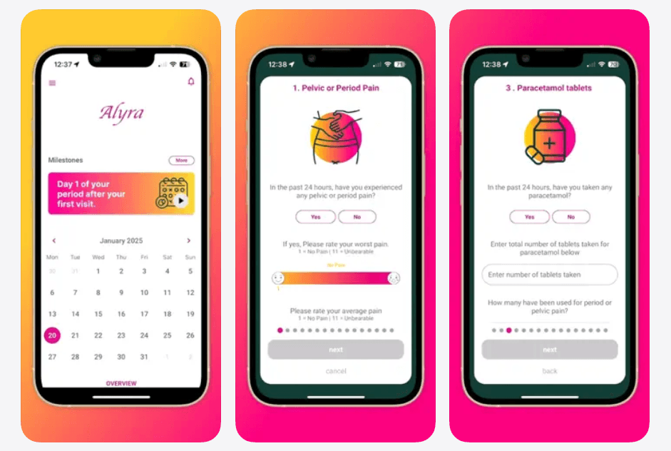 Screens from the Alyra — XAB Clinical Trial app