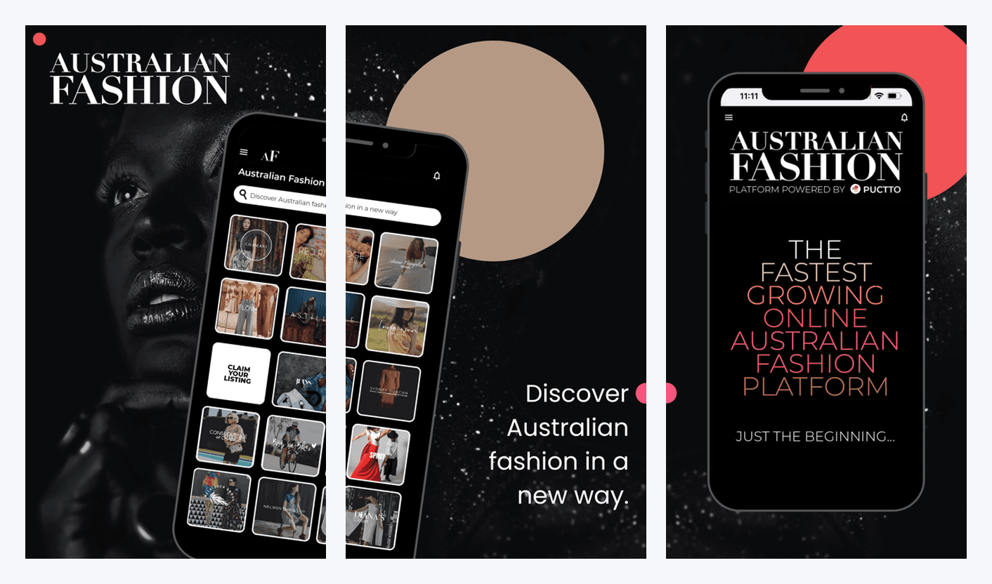 Screens from the Australian Fashion app