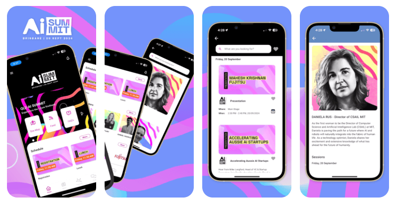 Screens from the QLD AI Summit app