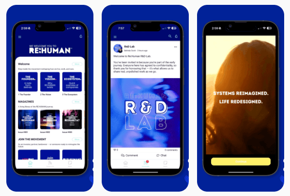 Screens from the RE:HUMAN app