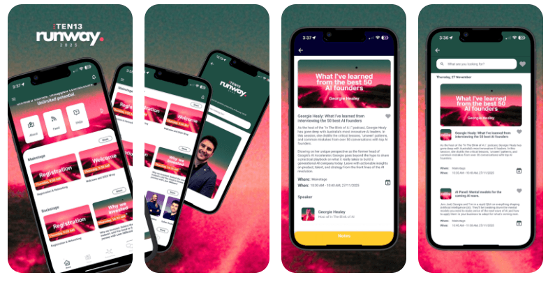 Screens from the TEN13 Runway 2025 app