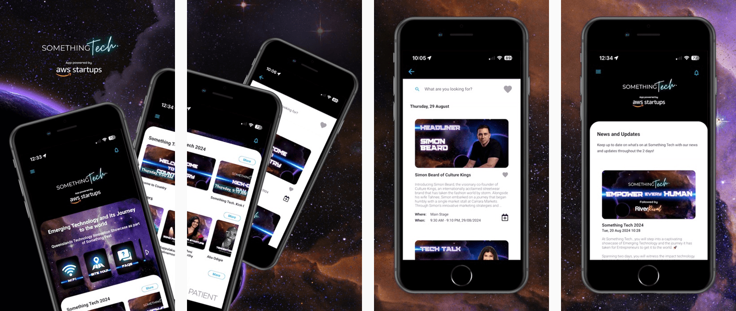 Screens from the Something Tech Brisbane app