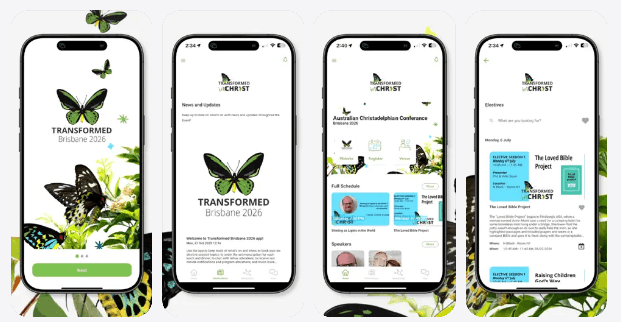 Screens from the Transformed Brisbane 2026 app