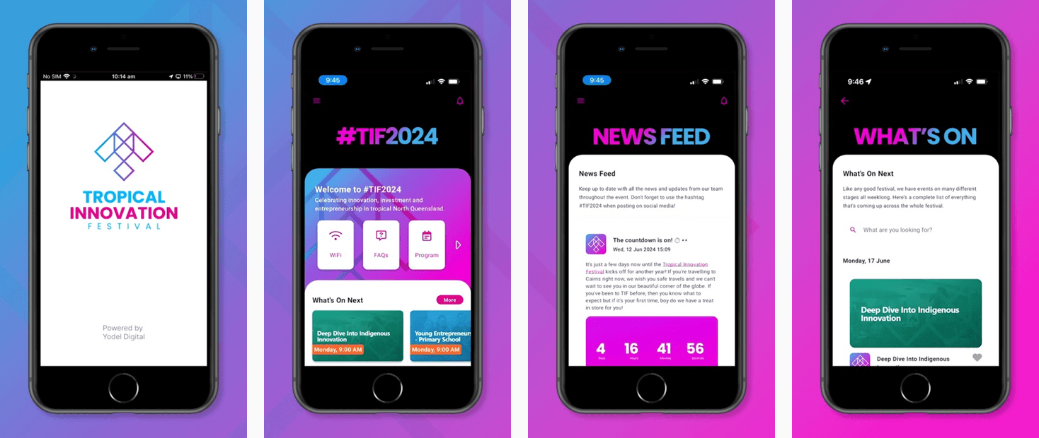 Screens from the Tropical Innovation Festival app