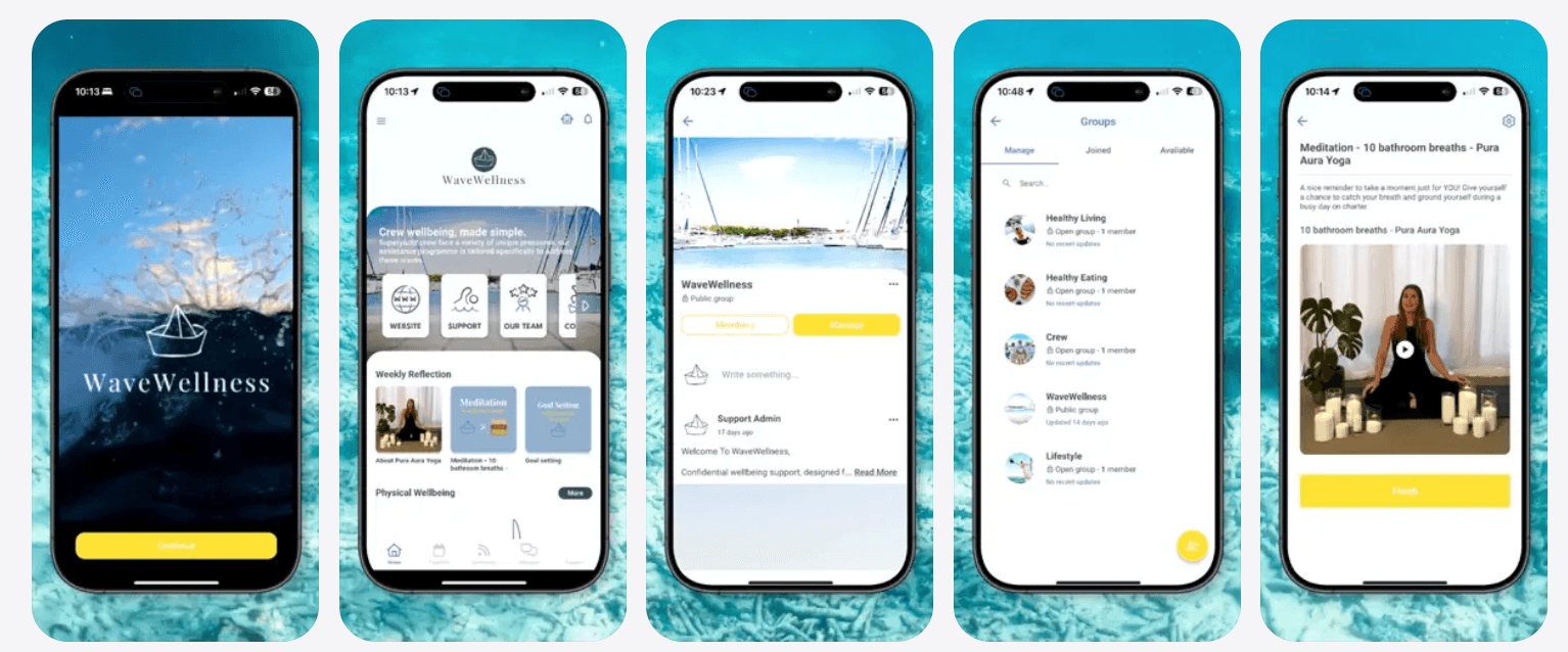 Screens from the WaveWellness app